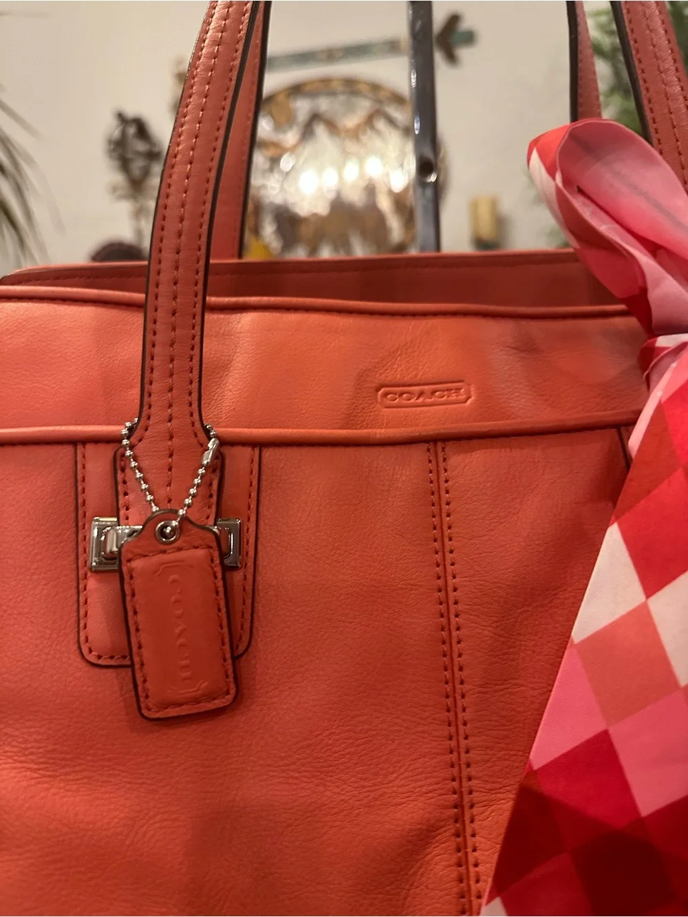 Coach #267 Taylor Alexis Coral-Orange Leather Tote Carryall